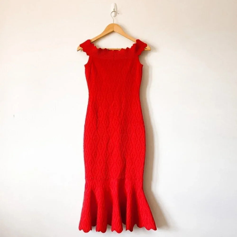 Jonathan Simkhai Off the Shoulder Cocktail Mermaid Stretch Knit Dress Red Sz S - Picture 7 of 9